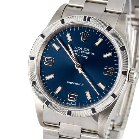 rolex air king silver dial with blue lume batons|Rolex Air King 14010 blue bar UNumber USED mens .